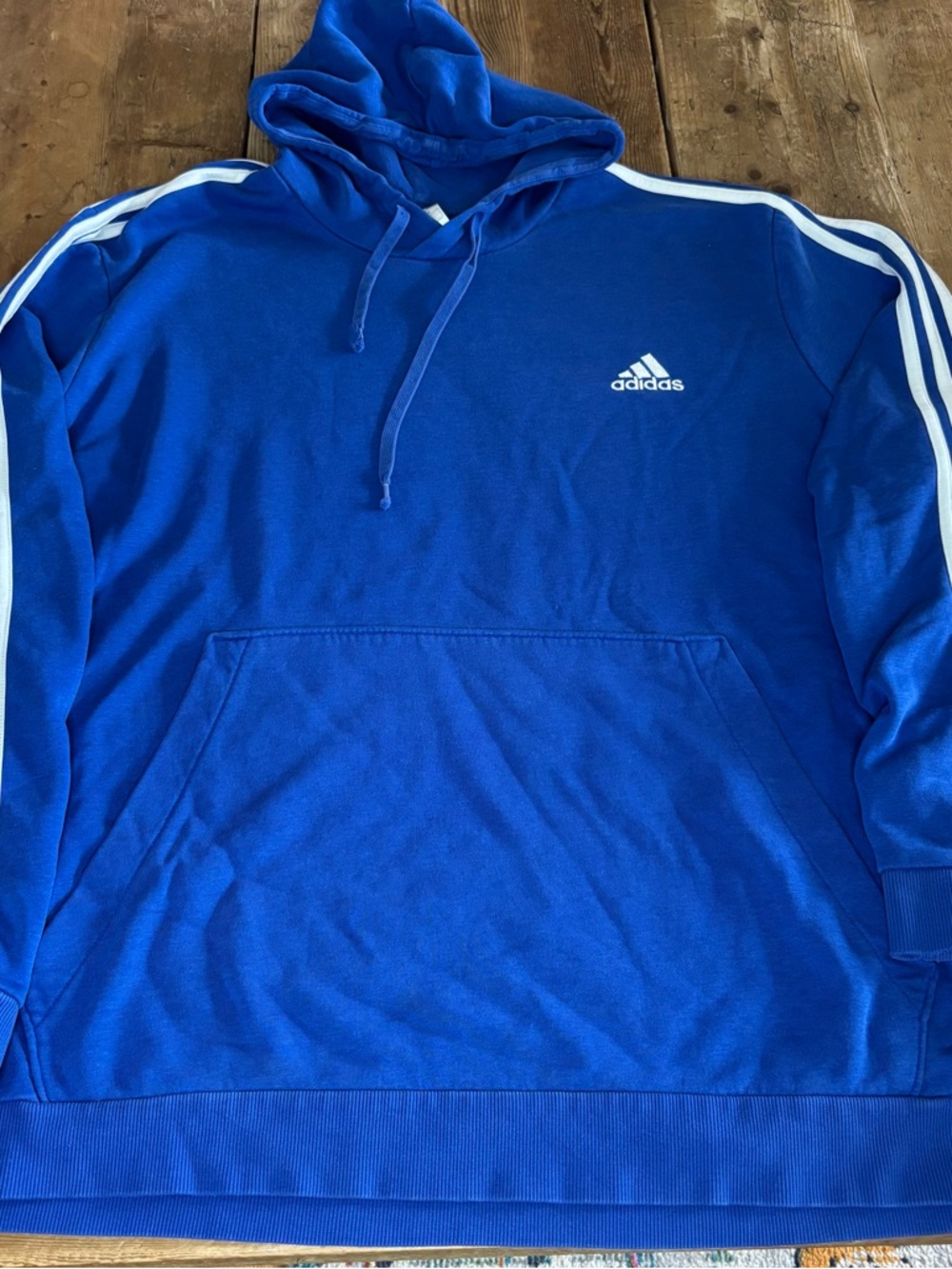 Adidas Royal Blue Hooded Pullover Sweatshirt Tri-Blend 3 Stripes